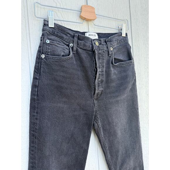 AGOLDE dark wash Riley high rise straight crop button fly denim jeans Panoramic - Picture 5 of 14